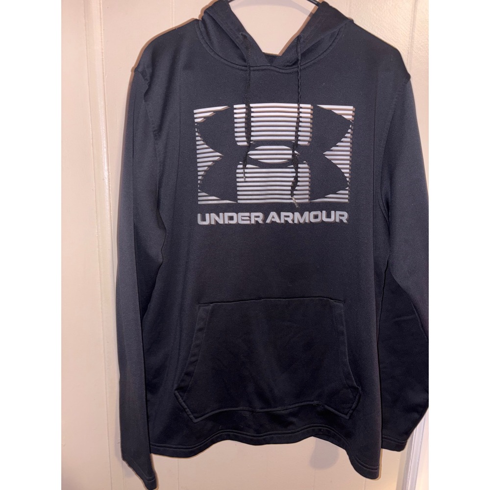 Under Armour Mens Black Graphic Logo Pullover Hoodie Sweatshirt Size Large LG